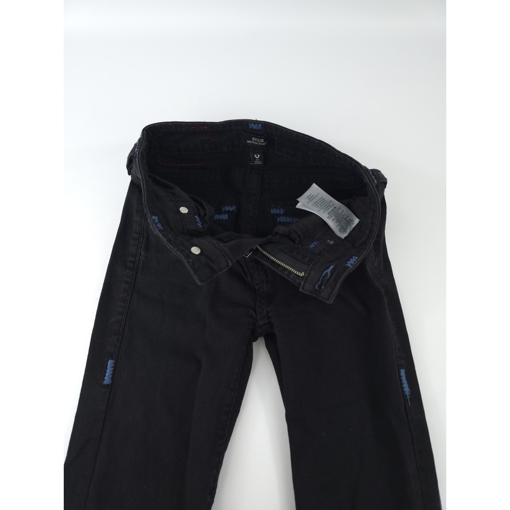 True Religion Billie Big T mid-rise Straight skinny Blue Black Women jeans 24 - Picture 3 of 10